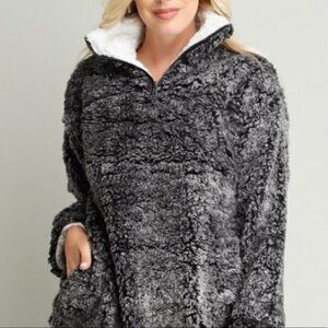 Fantastic Fawn Sherpa Fluffy Fleece Gray Pullover